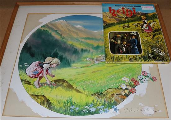 John Worsley (1919-2000), original illustration for Heidi, signed and dated 1974, copy of book signed and inscribed, dated 1984